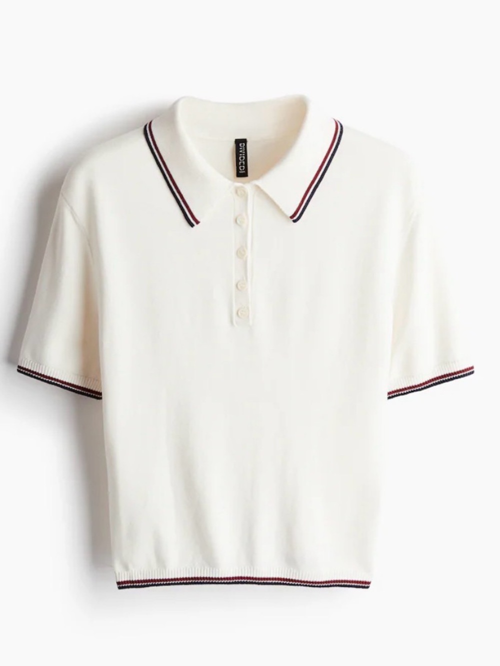 H&M Ivory V-Neck Polo Sweater with Navy and Burgundy Trim